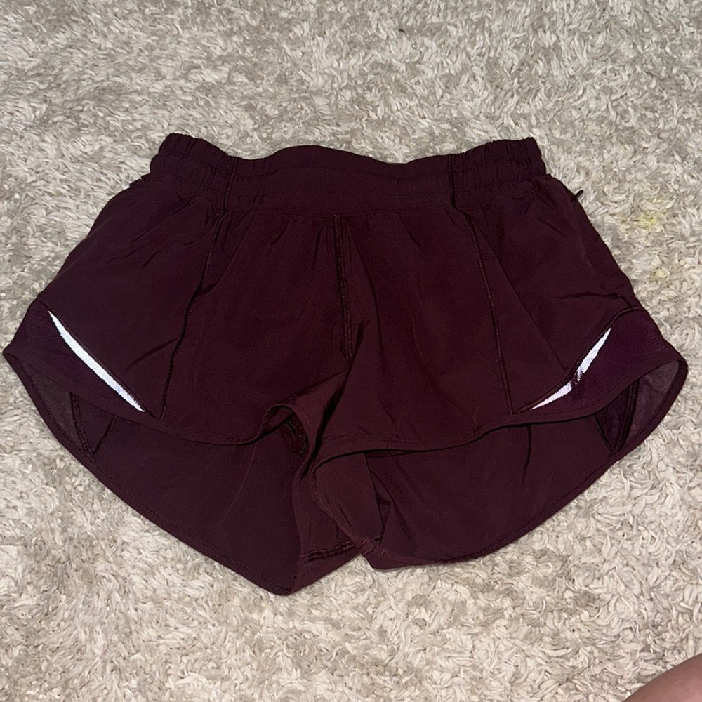 maroon lululemon shorts, pretty worn but still are good
